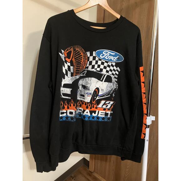 Ford Mustang Sweatshirt Men's L Cobra Jet Black Cotton LS Pullover Nice - Picture 5 of 8